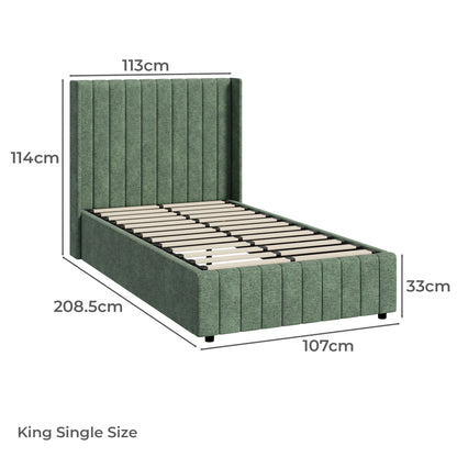 BF-B-BILY-KS-CH-GN-ABC KINGSINGLE Living Fusion Green Meier Chenille Gas Lift Storage Bed