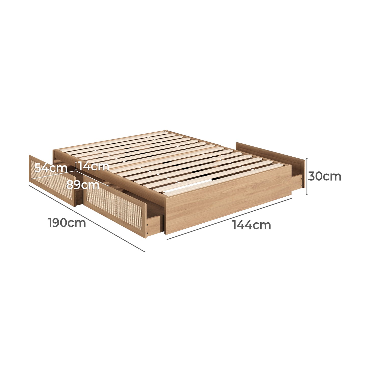 BF-BOSI-Q-WD-ABCD Holly Bed Base with Underbed Drawers
