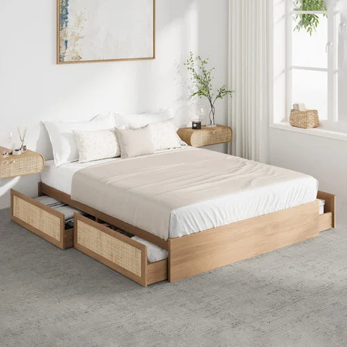 BF-MARX-D-WD-ABCD Holly Rattan Platform Single Bed with Underbed Drawers