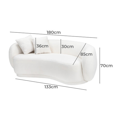 ACH-CASEW-SP-WH LivingFusion Millie 3 Seater Rounded Teddy Sofa White