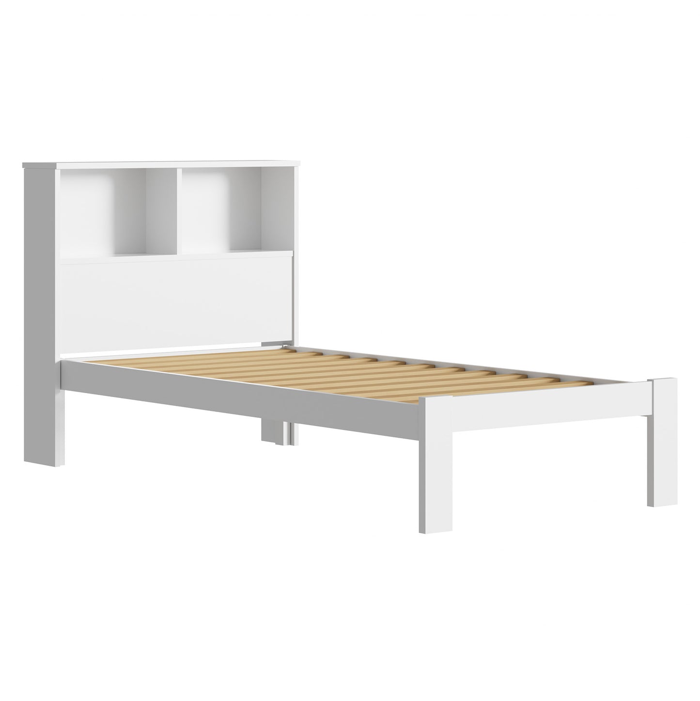 BF-W-A13-SHELF-WH-AB Isabelle Pine Wood Single Bed with Shelves