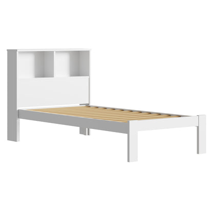 BF-W-A13-SHELF-WH-AB Isabelle Pine Wood Single Bed with Shelves