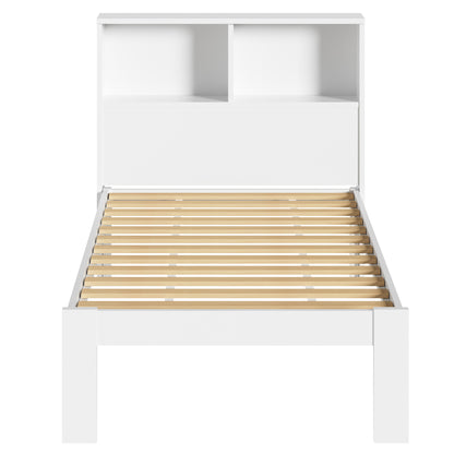 BF-W-A13-SHELF-WH-AB Isabelle Pine Wood Single Bed with Shelves