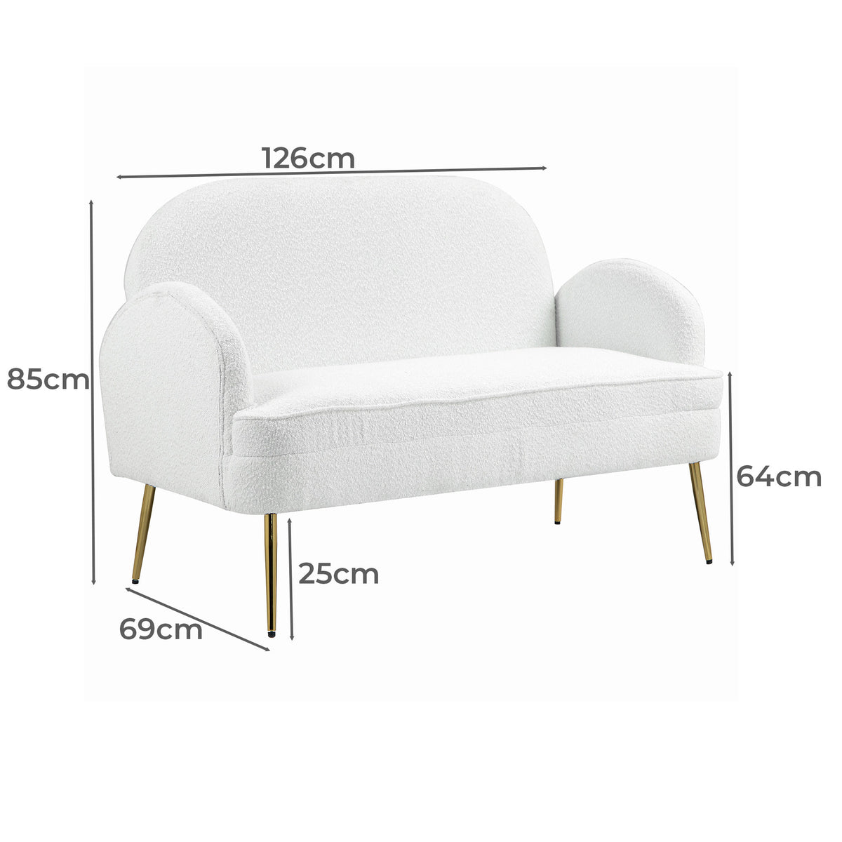 IHD-JASF21-WH Julika 2 Seater Boucle Sofa White Color