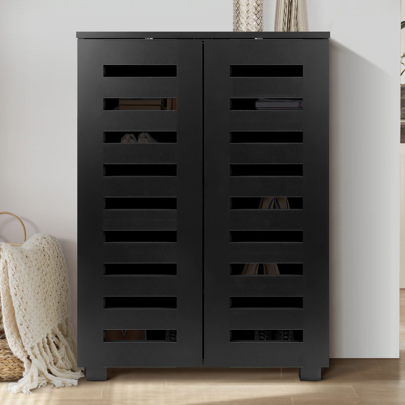 SS-AND-D2-BK Basma 2 Door Black Shoe Cabinet Living Fusion Kendra 2 Door Shoe Cabinet