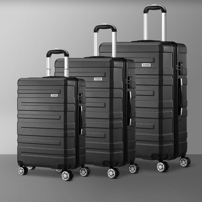 LGS-A1-3PCS-BK 3PCS Luggage Suitcase Trolley Set Travel TSA Lock Storage Hard Case Black