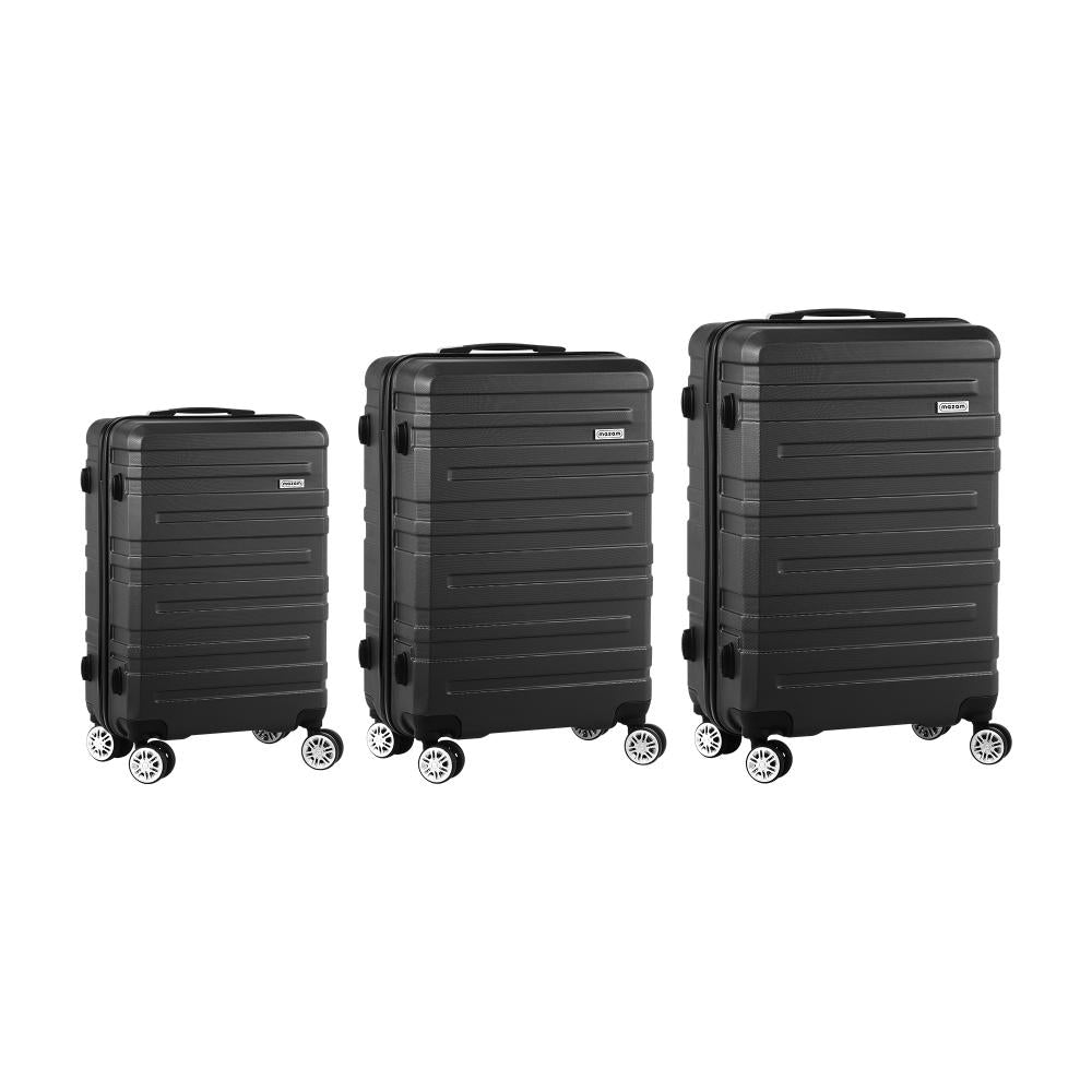 LGS-A1-3PCS-BK 3PCS Luggage Suitcase Trolley Set Travel TSA Lock Storage Hard Case Black