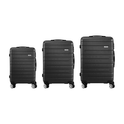 LGS-A1-3PCS-BK 3PCS Luggage Suitcase Trolley Set Travel TSA Lock Storage Hard Case Black