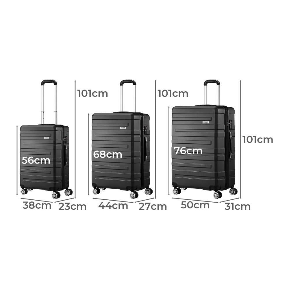 LGS-A1-3PCS-BK 3PCS Luggage Suitcase Trolley Set Travel TSA Lock Storage Hard Case Black