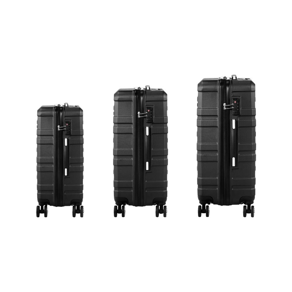 LGS-A1-3PCS-BK 3PCS Luggage Suitcase Trolley Set Travel TSA Lock Storage Hard Case Black
