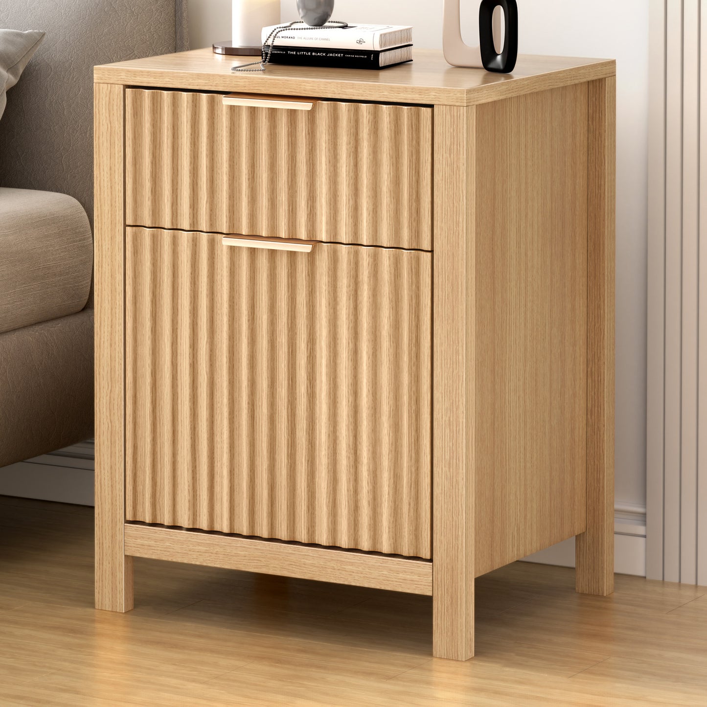 A-BST-WAVE-2D-WD Hoxton Room Lestat 2 Drawer Bedside Table Natural