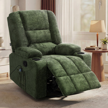 RCH-B5-LILLE-GN Living Fusion Linzie Heated Massage Recliner & Rocking Chair Green