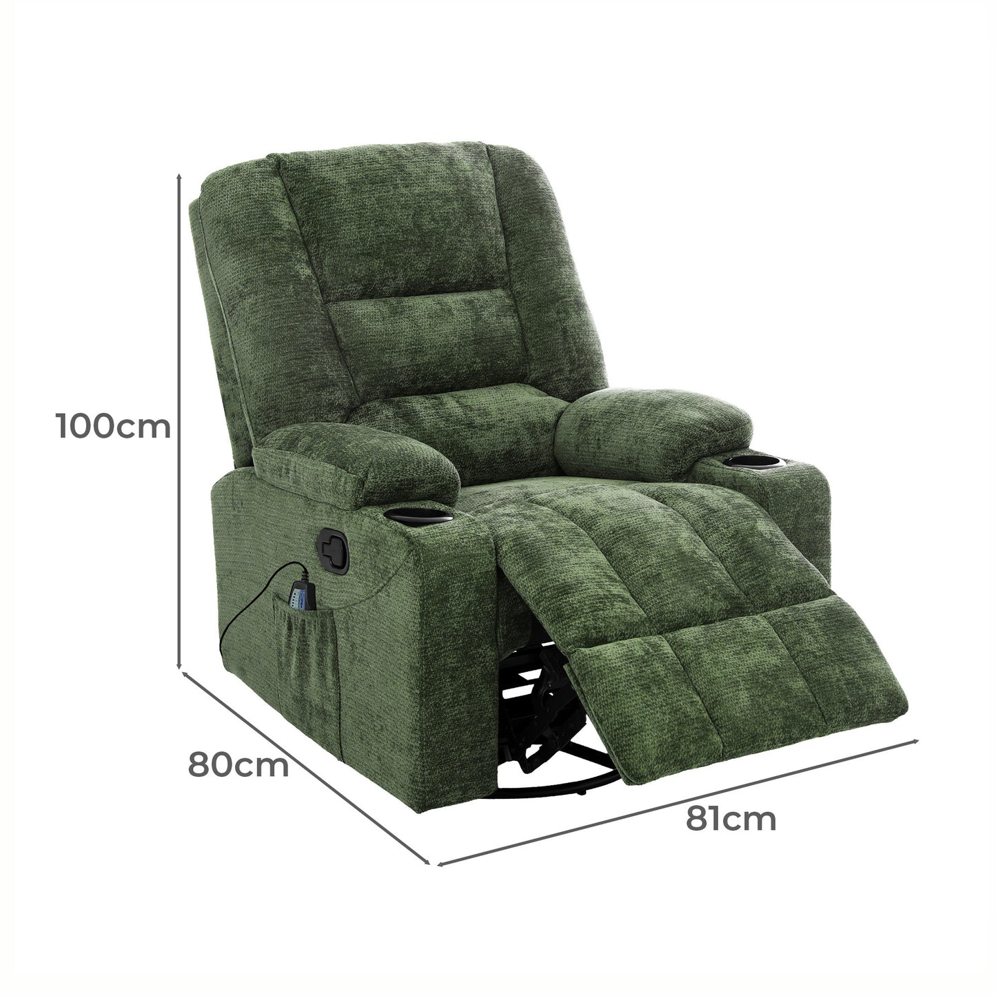 RCH-B5-LILLE-GN Living Fusion Linzie Heated Massage Recliner & Rocking Chair Green