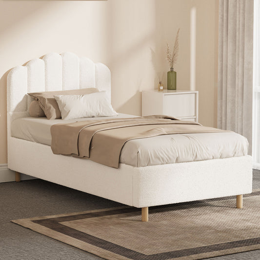 BF-B-SLON-KS-SP-WH-AB Ellora King Single Boucle Bed Frame