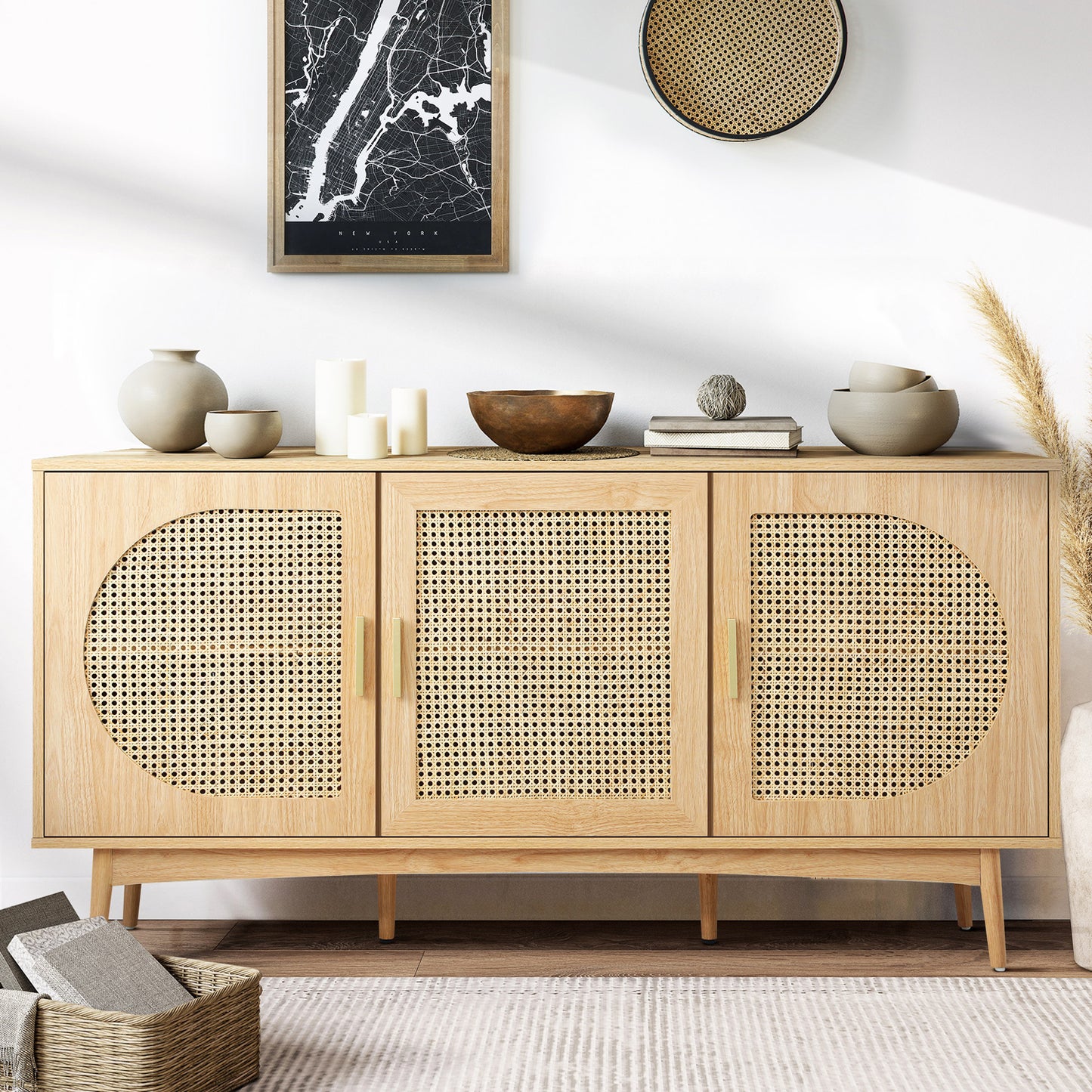 SB-CHAM-3D-WD-AB LivingFusion Lizbeth 3 Door Sideboard