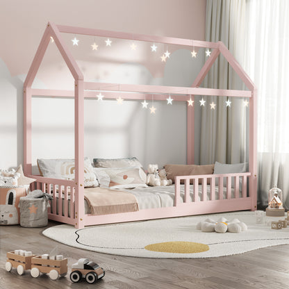BF-W-A2-PK-AB Pink Color Luther Kids' House Single Size Bed Frame