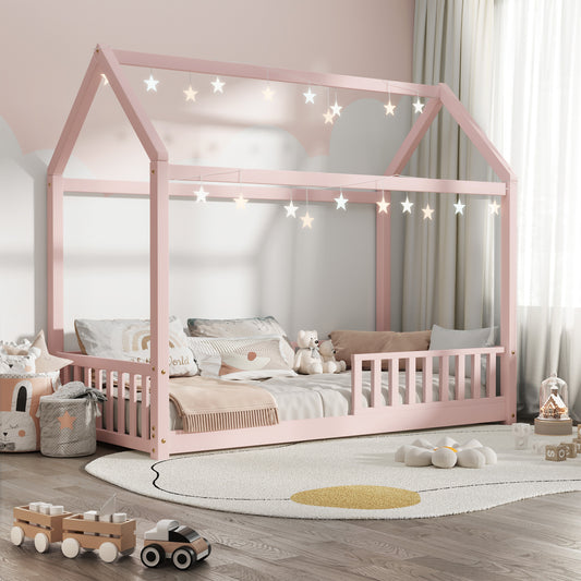BF-W-A2-PK-AB Pink Color Luther Kids' House Single Size Bed Frame