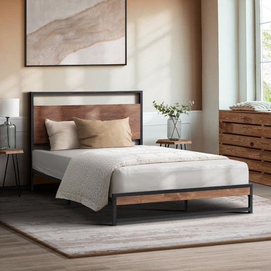 MBF-MODERN-KS-BK King Single Size Beds Metal Bed Frame Base Platform Wood