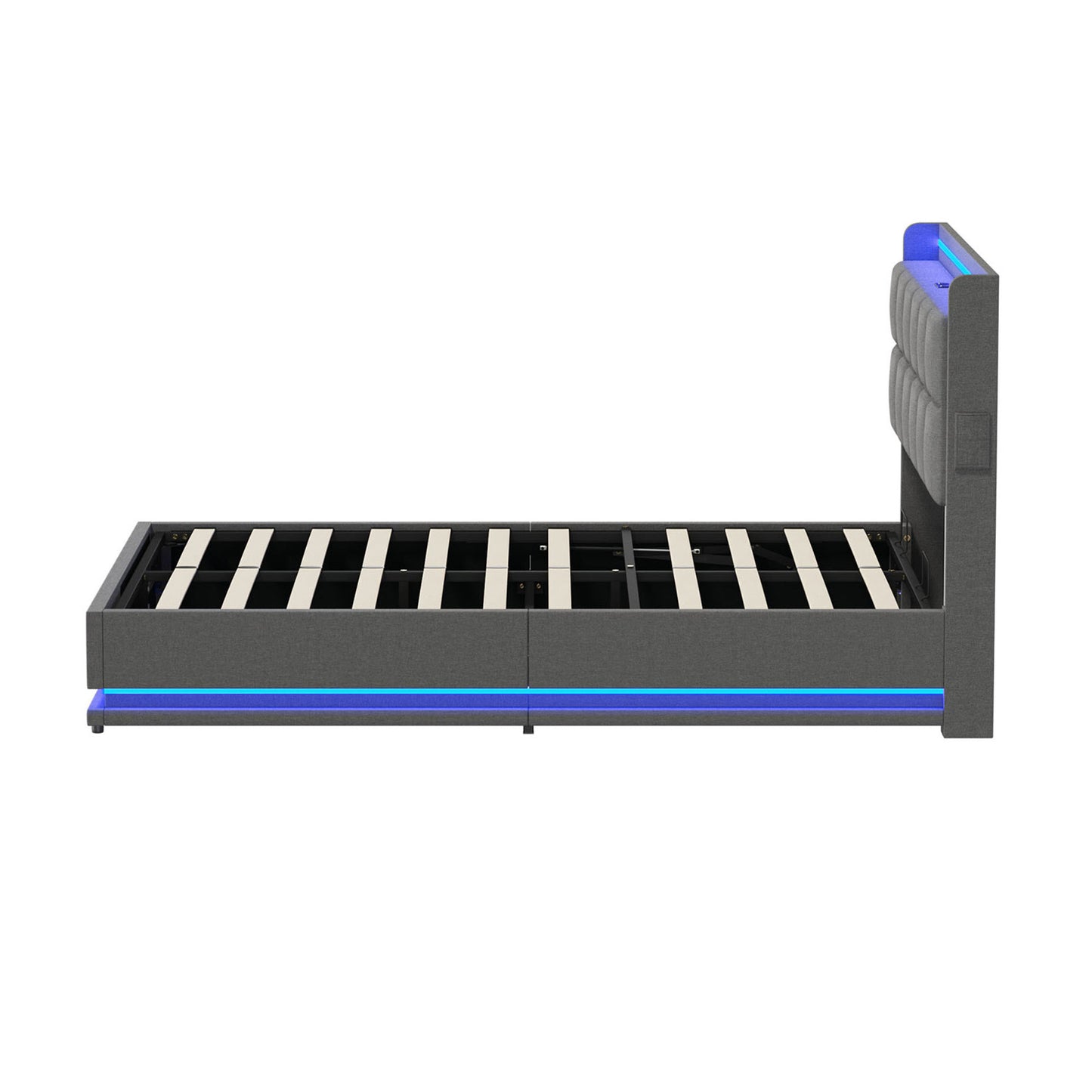 BF-E-DARY-Q-LN-GY-AB QUEEN Living Fusion Marcel Upholstered Gas Lift Storage Bed with LED & Charging Station
