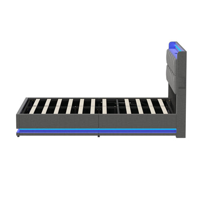 BF-E-DARY-Q-LN-GY-AB QUEEN Living Fusion Marcel Upholstered Gas Lift Storage Bed with LED & Charging Station