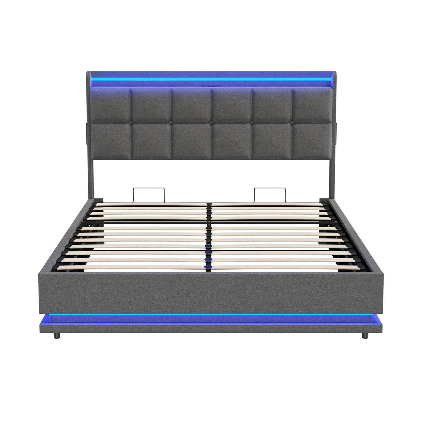 BF-E-DARY-Q-LN-GY-AB QUEEN Living Fusion Marcel Upholstered Gas Lift Storage Bed with LED & Charging Station
