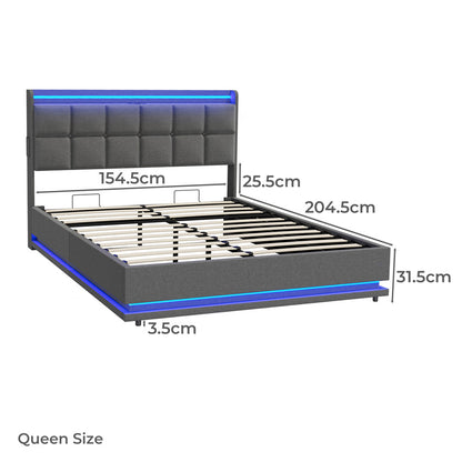 BF-E-DARY-Q-LN-GY-AB QUEEN Living Fusion Marcel Upholstered Gas Lift Storage Bed with LED & Charging Station