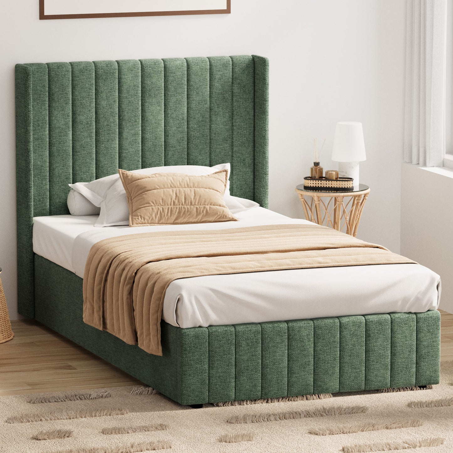 BF-B-BILY-KS-CH-GN-ABC KINGSINGLE Living Fusion Green Meier Chenille Gas Lift Storage Bed