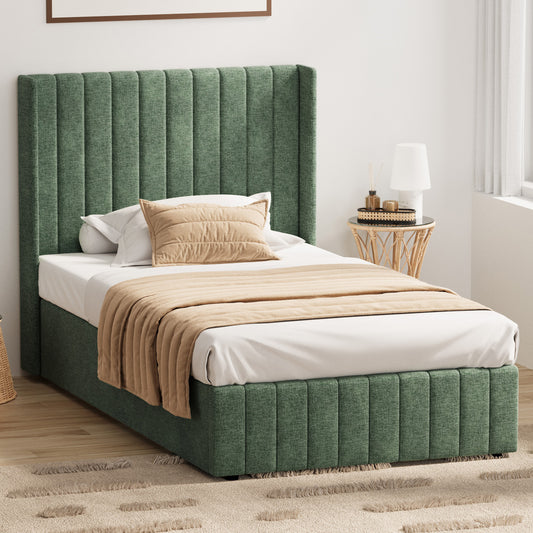 BF-B-BILY-KS-CH-GN-ABC KINGSINGLE Living Fusion Green Meier Chenille Gas Lift Storage Bed