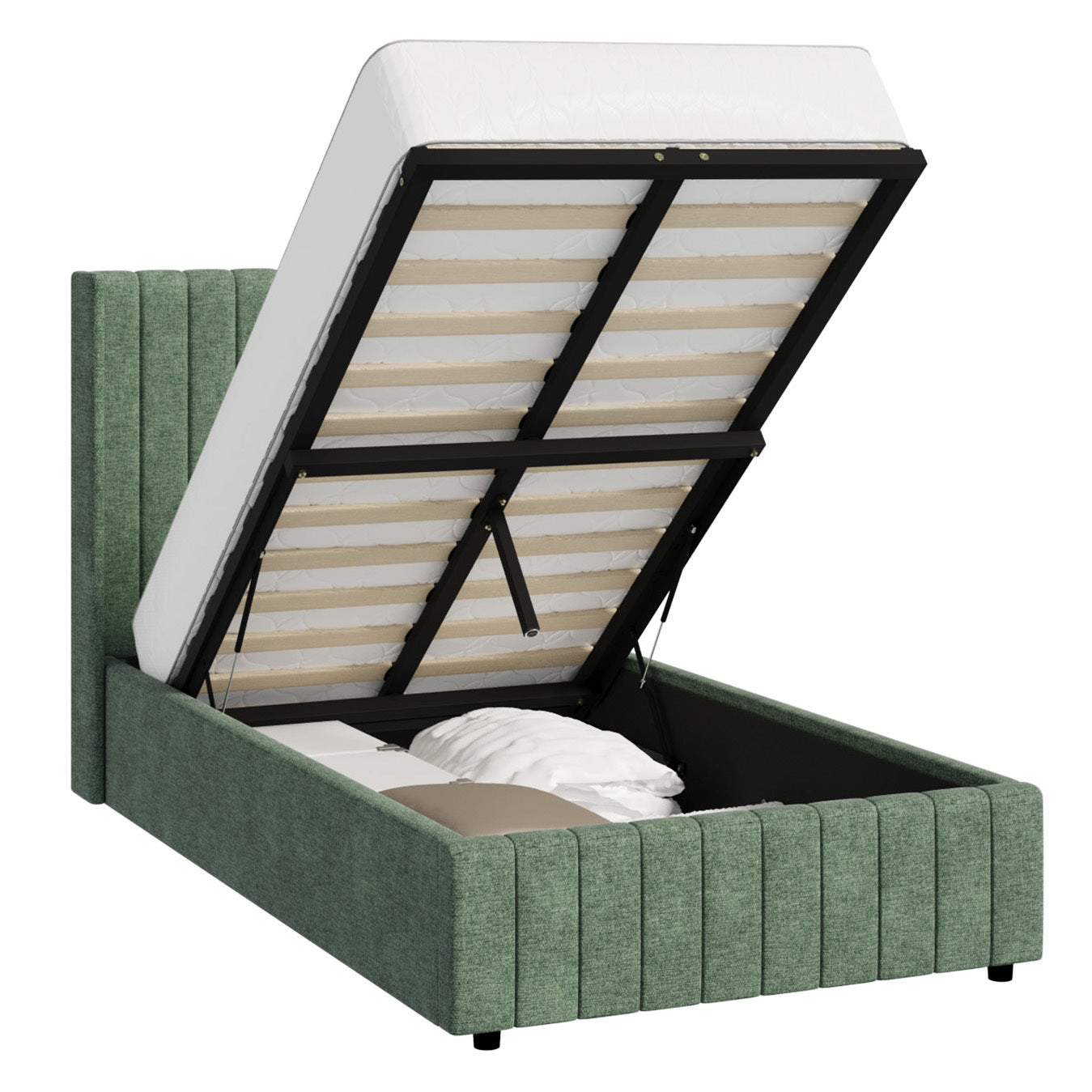 BF-B-BILY-KS-CH-GN-ABC KINGSINGLE Living Fusion Green Meier Chenille Gas Lift Storage Bed