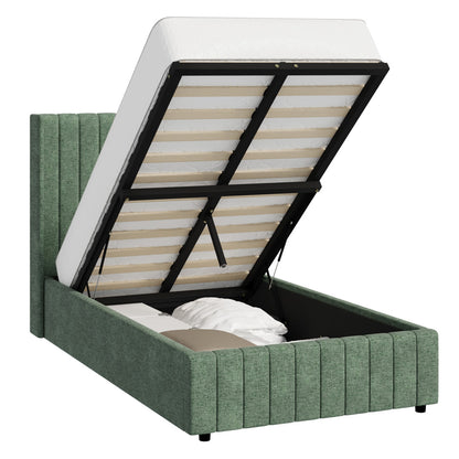 BF-B-BILY-KS-CH-GN-ABC KINGSINGLE Living Fusion Green Meier Chenille Gas Lift Storage Bed