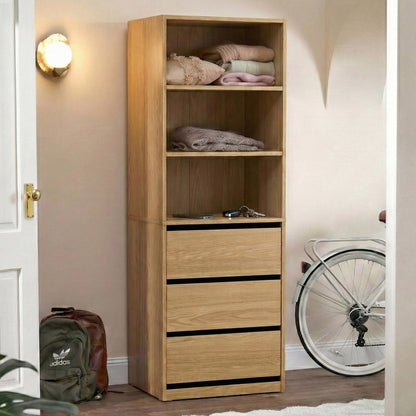WA-MEXI-WD-AB Natural Color Cassandra 3 Shelf 3 Drawer Wardrobe