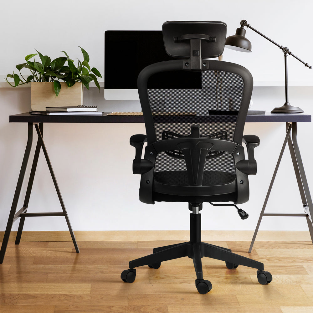 OCH-B4-MESH-BK Oikiture Office Chair with Mesh Padding Headrest Armrest Black