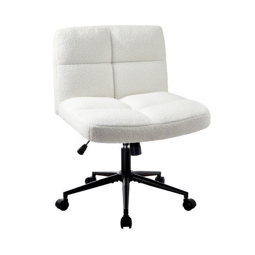 OCH-E3-SQ4-OF-SP-WH Oikiture Armless Office Chair Wide Seat with Wheels Boucle White