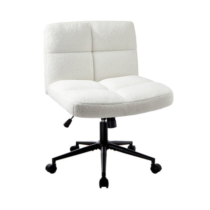 OCH-E3-SQ4-OF-SP-WH Oikiture Armless Office Chair Wide Seat with Wheels Boucle White