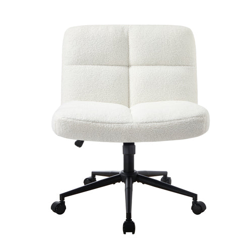 OCH-E3-SQ4-OF-SP-WH Oikiture Armless Office Chair Wide Seat with Wheels Boucle White