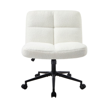 OCH-E3-SQ4-OF-SP-WH Oikiture Armless Office Chair Wide Seat with Wheels Boucle White