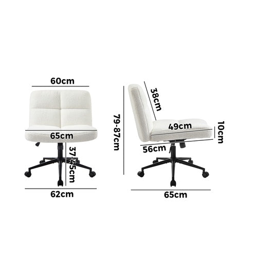 OCH-E3-SQ4-OF-SP-WH Oikiture Armless Office Chair Wide Seat with Wheels Boucle White