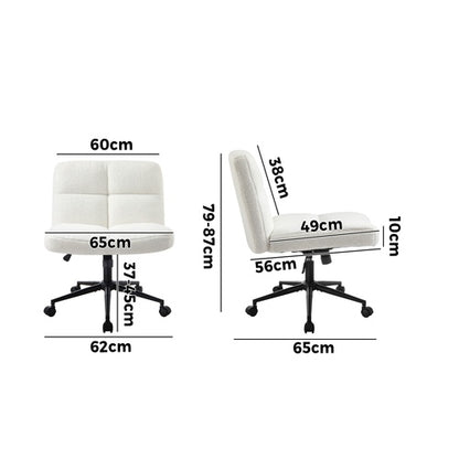 OCH-E3-SQ4-OF-SP-WH Oikiture Armless Office Chair Wide Seat with Wheels Boucle White
