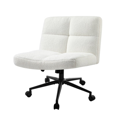 OCH-E3-SQ4-OF-SP-WH Oikiture Armless Office Chair Wide Seat with Wheels Boucle White