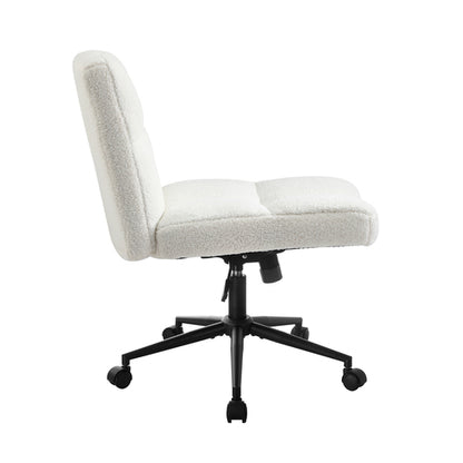 OCH-E3-SQ4-OF-SP-WH Oikiture Armless Office Chair Wide Seat with Wheels Boucle White