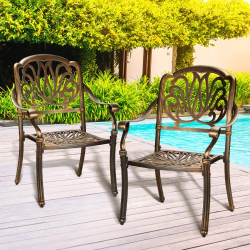 ODDS-AL-ELIZB-BZ-2PC Livsip Outdoor Dining Chairs Cast Aluminium Frame Set of 2