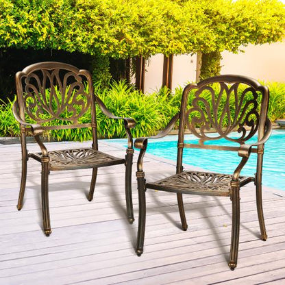ODDS-AL-ELIZB-BZ-2PC Livsip Outdoor Dining Chairs Cast Aluminium Frame Set of 2