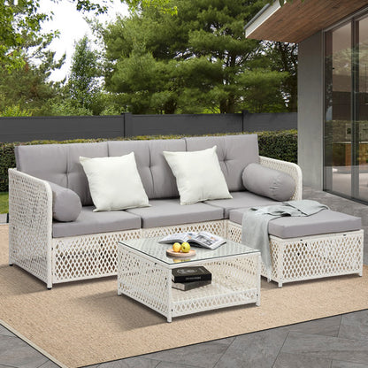 ODSS-CORAL-WH-ABC Livsip Outdoor Furniture Sofa Set 5PCS Wicker Lounge Setting