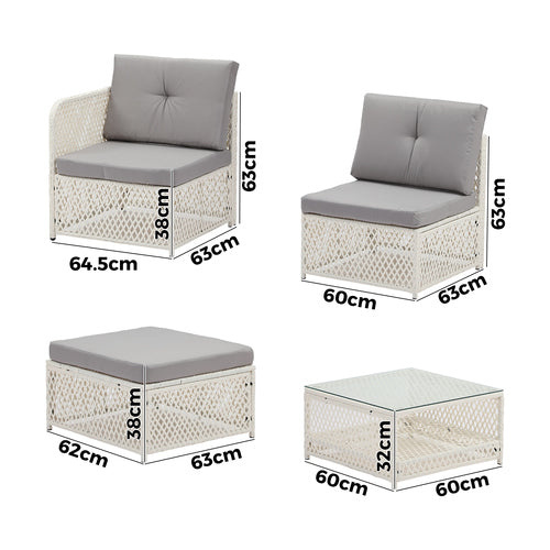 ODSS-CORAL-WH-ABC Livsip Outdoor Furniture Sofa Set 5PCS Wicker Lounge Setting
