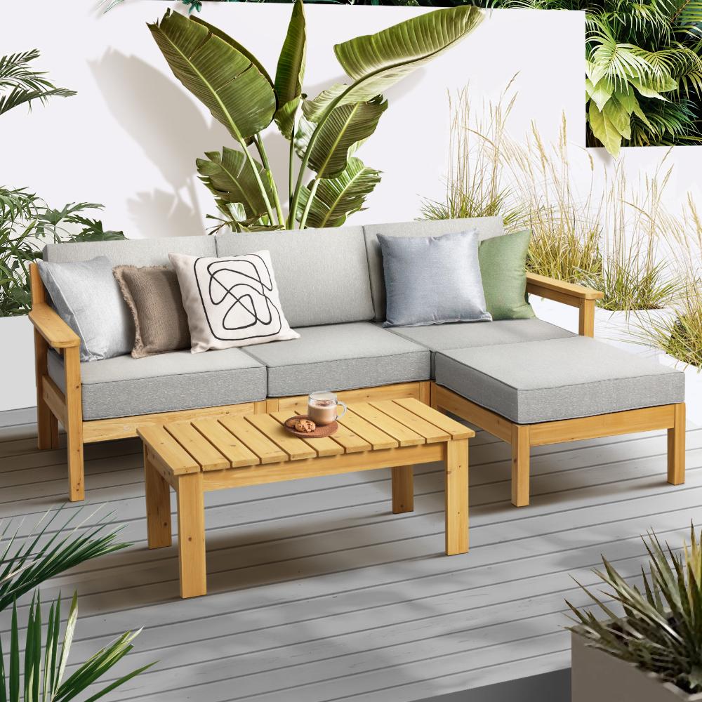 ODSS-WD-PLAYA-ABC Outdoor Sofa Set Patio Furniture Wooden Table Chairs Garden Lounge 5Piece