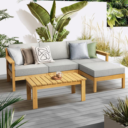 ODSS-WD-PLAYA-ABC Outdoor Sofa Set Patio Furniture Wooden Table Chairs Garden Lounge 5Piece