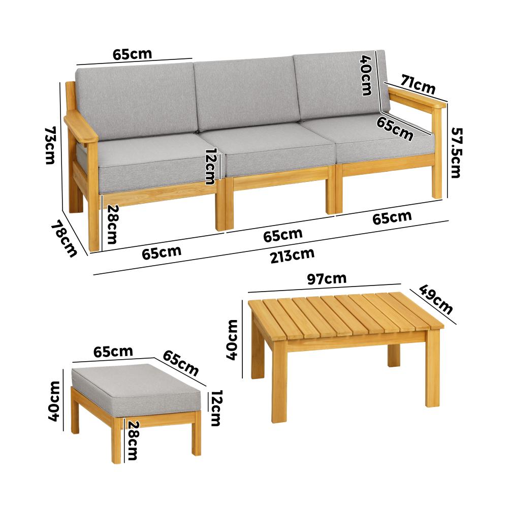 ODSS-WD-PLAYA-ABC Outdoor Sofa Set Patio Furniture Wooden Table Chairs Garden Lounge 5Piece
