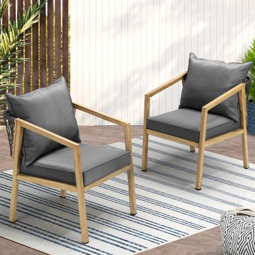 OPS-ACCOR-CH-WD-2PC Livsip 2X Outdoor Armchairs with Padded Seat and Back Cushions