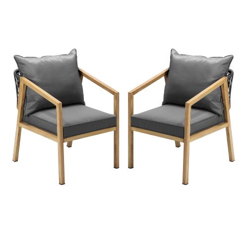 OPS-ACCOR-CH-WD-2PC Livsip 2X Outdoor Armchairs with Padded Seat and Back Cushions