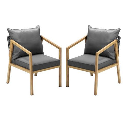 OPS-ACCOR-CH-WD-2PC Livsip 2X Outdoor Armchairs with Padded Seat and Back Cushions